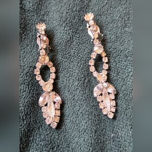 Antique Elegant Silver Crystal Drop Clip On Earrings